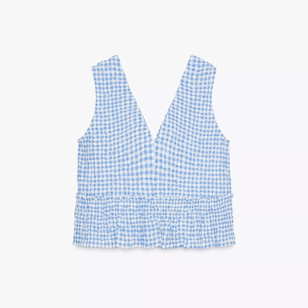Zara Gingham Top - Light Blue - - Picture 5 of 8